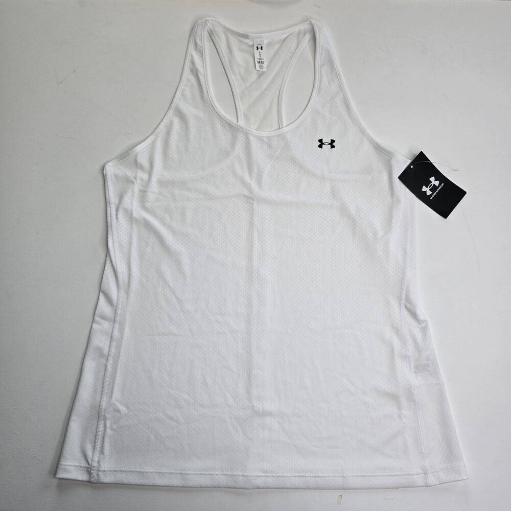 Under Armour Womens Tank Top Large White HeatGear Racerback Tech Mesh NWT
